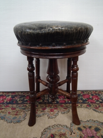 Antique Victorian Walnut Revolving Adjustable Piano Stool