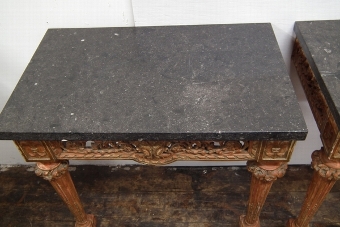 Antique Pair of Continental Marble Top Console Tables