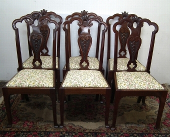 Set of 6 Mahogany Chippendale Style Art Nouveau Dining Chairs