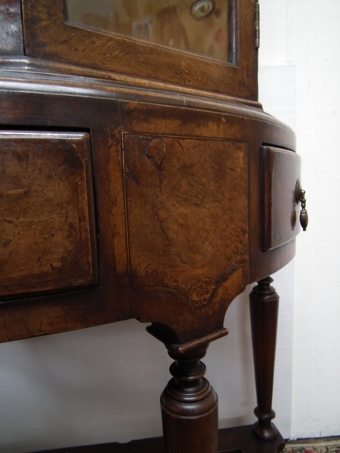 Antique :SALE: Carolean Style Burr Walnut Bow Fronted Cabinet