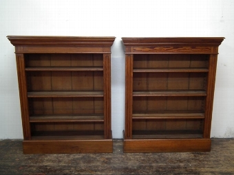 Antique Pair of Pitch Pine Open Bookcases