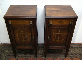 Antique Pair of Marquetry Inlaid Rosewood Lockers