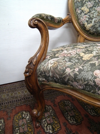 Antique Pair of Mid Victorian Walnut Ladies and Gents Armchairs