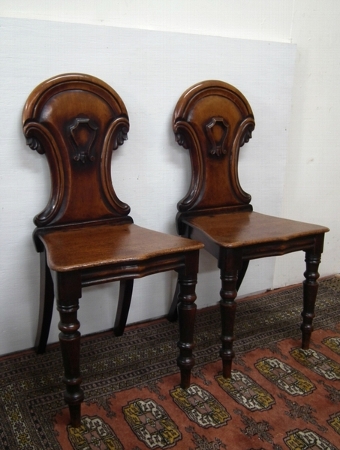 Pair of Victorian Mahogany Hall Chairs