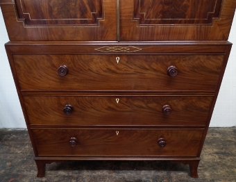 Antique George III Brass Inlaid Mahogany Linen Press
