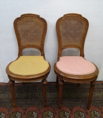 Antique Pair of Carved Walnut Bergere Bedroom Chairs