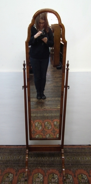 Antique Queen Anne Style Walnut Cheval Mirror