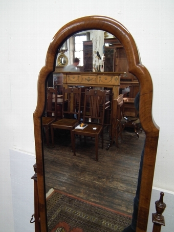 Antique Queen Anne Style Walnut Cheval Mirror