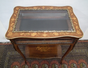 Antique Walnut and Floral Marquetry Vitrine Table