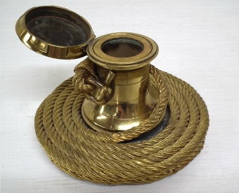 Victorian Brass Lacquered Capstan Inkwell