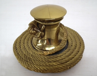 Antique Victorian Brass Lacquered Capstan Inkwell