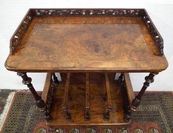 Antique Mid Victorian Burr Walnut Canterbury Whatnot