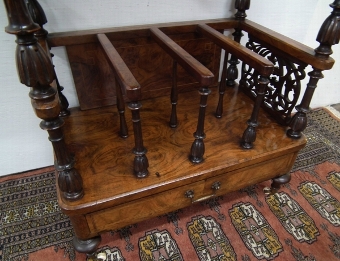 Antique Mid Victorian Burr Walnut Canterbury Whatnot