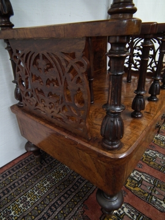Antique Mid Victorian Burr Walnut Canterbury Whatnot