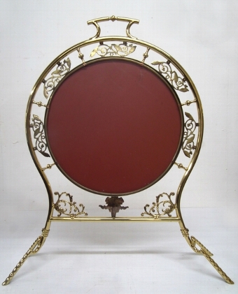 Antique Unusual Victorian Brass Mirrored Fire Screen