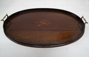 Antique Sheraton Style Oval Mahogany Inlaid Tray