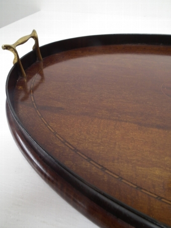 Antique Sheraton Style Oval Mahogany Inlaid Tray