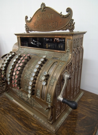 Antique Victorian American Cash Register on Stand