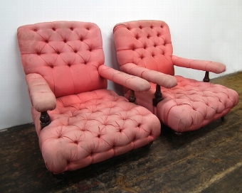 Pair of Deep Buttoned Easy Chairs
