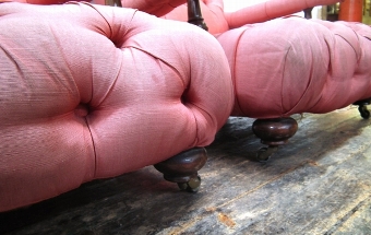 Antique Pair of Deep Buttoned Easy Chairs