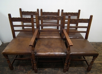 Antique Oak Pull Out Dining Table and Set of 6 Chairs