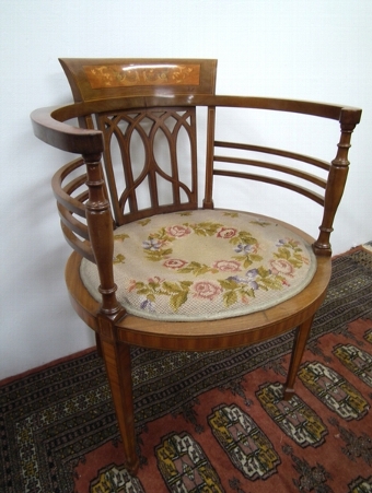Sheraton Style Inlaid Mahogany Tub Chair