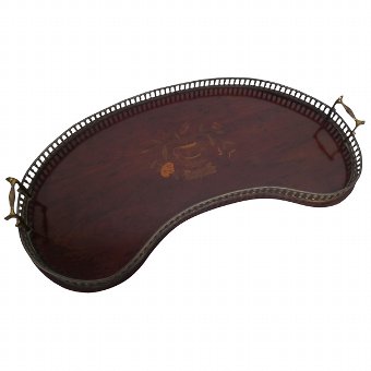 Mahogany Inlaid Kidney Shaped Tea Tray