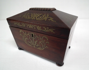 Regency Rosewood Brass Inlaid Tea Caddy