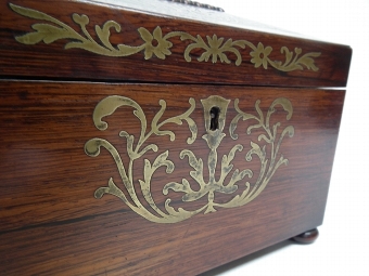 Antique Regency Rosewood Brass Inlaid Tea Caddy