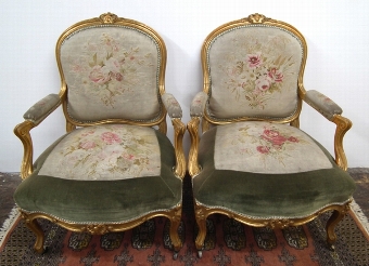 Pair of French Gilded Fauteuils