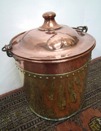 Art Nouveau Copper and Brass Log Pail