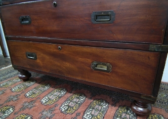 Antique Mid Victorian Mahogany Two Part Military Chest