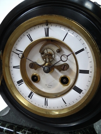 Antique :SALE: Victorian Black and Green Marble Clock Garniture