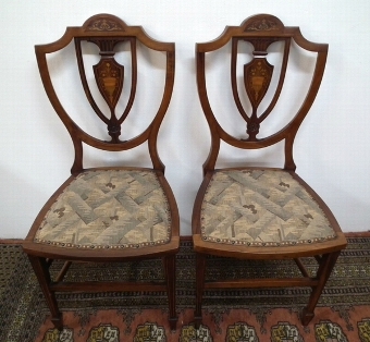 Antique Pair of Sheraton Style Rosewood Inlaid Hand Chairs