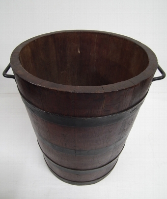 Antique Edwardian Stained Oak Barrel/Log Basket