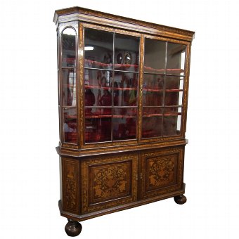 Dutch Walnut Marquetry Display Cabinet