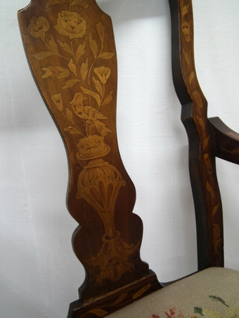 Antique Dutch Marquetry Elbow Chair