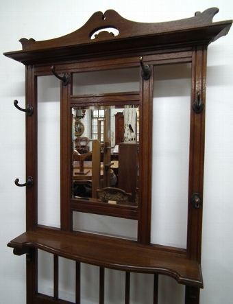 Antique Art Nouveau Oak Hall Stand