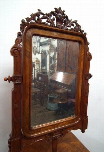 Antique Unusual Victorian Burr Walnut Dressing Mirror