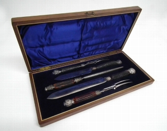 Late Victorian Walnut Cased Carving Set