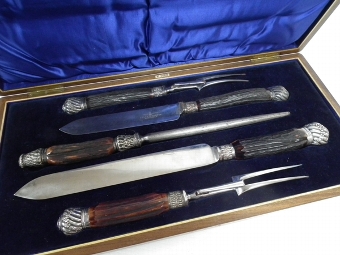 Antique Late Victorian Walnut Cased Carving Set