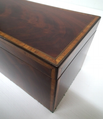 Antique Late George III Mahogany Crossbanded Tea Caddy