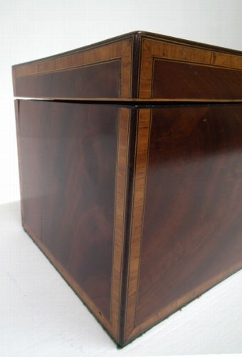 Antique Late George III Mahogany Crossbanded Tea Caddy
