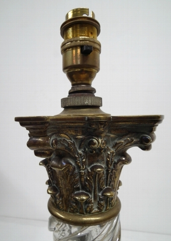 Antique Victorian Brass and Glass Converted Table Lamp