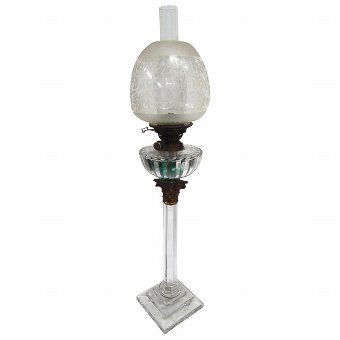 Mid Victorian Glass and Brass Oil Lamp