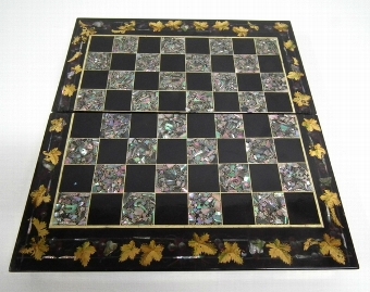 Antique Victorian Mother of Pearl Inlaid Games Board
