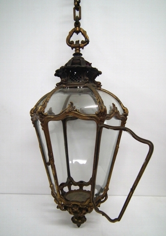 Antique Victorian Cast Brass and Gilded Hall Lantern