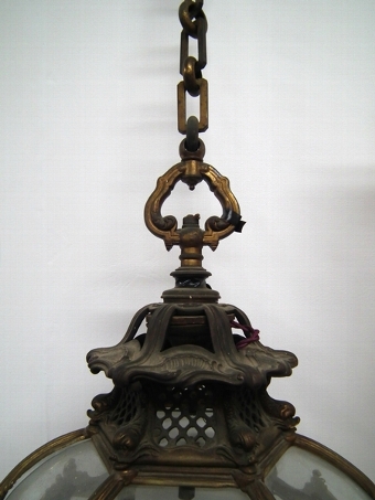 Antique Victorian Cast Brass and Gilded Hall Lantern