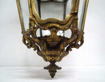 Antique Victorian Cast Brass and Gilded Hall Lantern