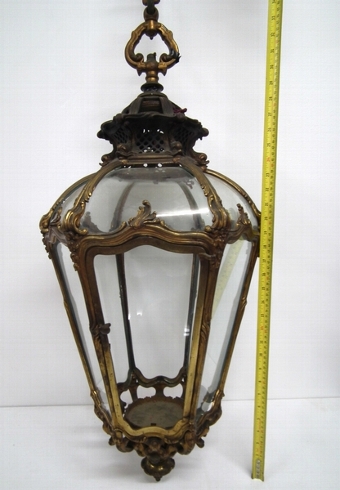 Antique Victorian Cast Brass and Gilded Hall Lantern